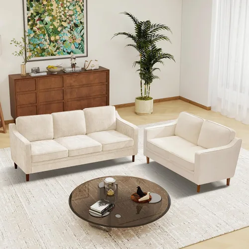 Vista 16 de Kingfun Juego de muebles para sala de estar, sofá de 3 plazas y sofá biplaza, juego de sofás de estilo moderno de mediados de siglo, sofá