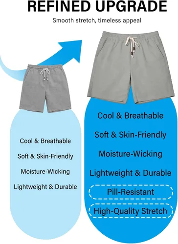 Vista 5 de Comdecevis Pantalones cortos de lino y algodón elástico para hombre, de 7 pulgadas, casuales, ligeros, para verano, playa, con cintura elástica
