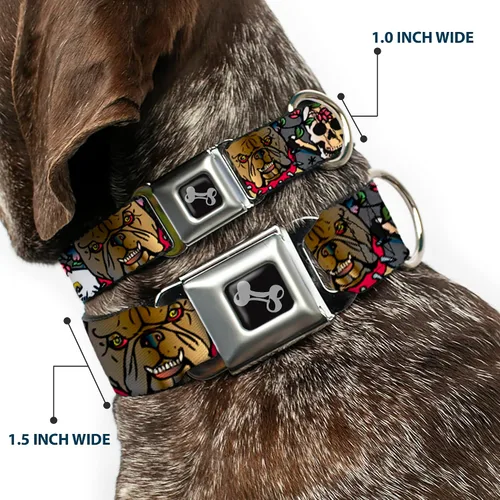 Vista 2 de Trust No One Bulldog Skull Cross Bones Collage Diversión Animal Cinturón de Seguridad Pet Collar, S, Multicolor
