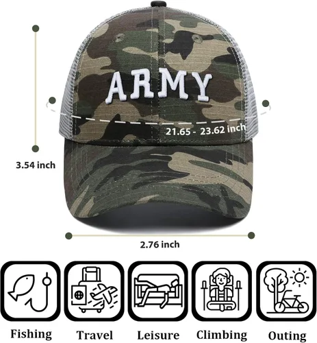 Vista 4 de Foakecb Gorra de béisbol de malla de camuflaje bordada del ejército de lujo para hombres y mujeres