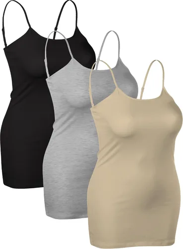 Vista 398 de Emmalise Camisola larga casual básica para mujer, con tirantes ajustables, top en capas