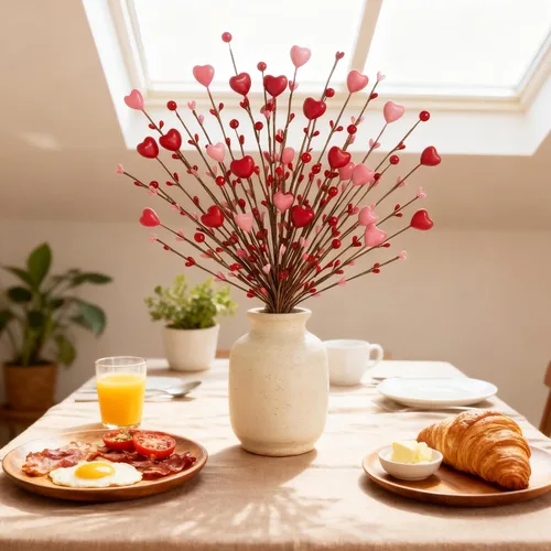Vista 3 de 6 tallos de bayas artificiales con forma de corazón rosa y rojo para jarrón, ramas de imitación para boda, aniversario, día de San Valentín