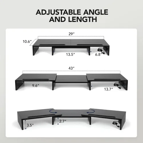 Vista 2 de HUANUO Soporte para monitor dual - Soporte de monitor con puertos USB, longitud y ángulo ajustables, elevador de monitor dual con toma