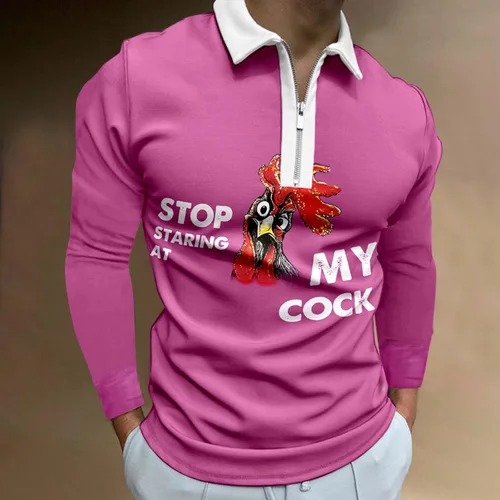 Vista 2 de WalGRHFR Blusa de manga larga con estampado de pollos y cremallera para hombre