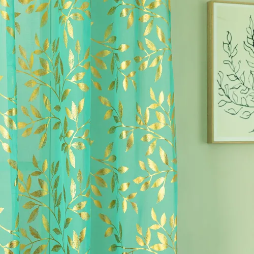 Vista 8 de Deeprove Cortinas traslúcidas color aguamarina y dorado de 63 pulgadas de largo, 2 paneles para decoración de dormitorio, cocina, decoración