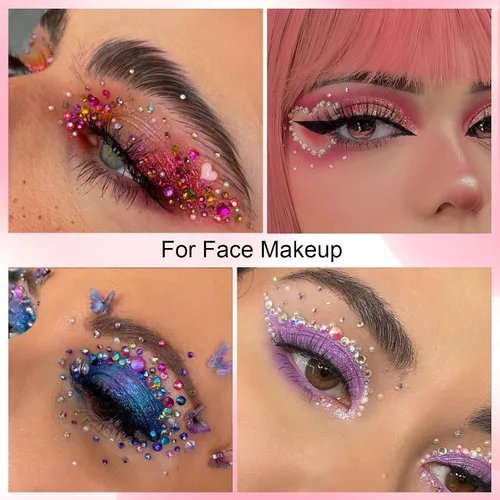Vista 6 de Canvalite 18000 piezas de diamantes de imitación para la cara, gemas multicolores para ojos, cabello y uñas con pegamento de maquillaje de secado