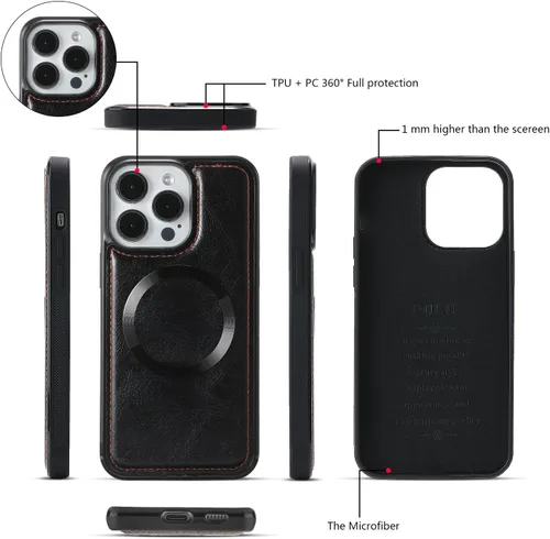 Vista 6 de LITOU Funda compatible con iPhone 15 Plus para mujeres y hombres, funda de piel con cierre de pulseras, tarjetero con bloqueo RFID, funda magnética