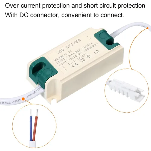 Vista 5 de PATIKIL 4-7W 300mA LED Driver, paquete de 5 AC 85-265V Salida 15-26V DC Conector macho Conector rectificador de corriente constante Transformador