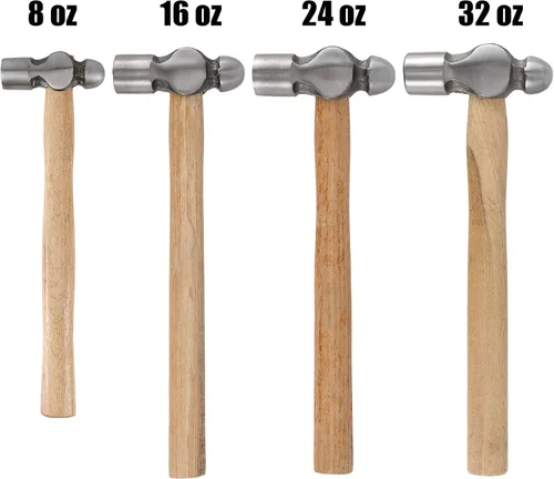 Vista 2 de Martillo de bola de 4 piezas, 8 onzas, 16 onzas, 24 onzas, 32 onzas, mango de madera y agarre antideslizante de absorción de impactos para remaches