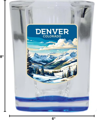 Vista 3 de Denver Colorado Design B Souvenir - Vaso de chupito cuadrado de 2.5 onzas, base azul, paquete de 2