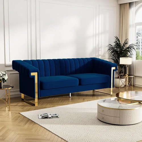 Vista 16 de Sofás de terciopelo de 83 pulgadas para sala de estar, cómodos sofás tapizados de 3 plazas para apartamento moderno para espacios pequeños (negro)