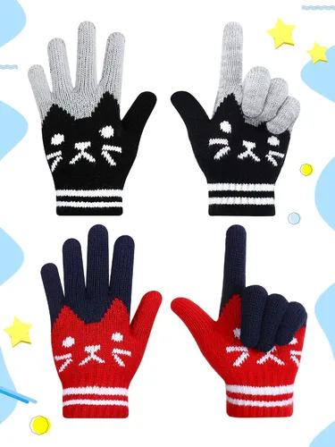 Vista 3 de 2 pares de guantes de invierno cálidos para pantalla táctil, guantes de punto para teléfono