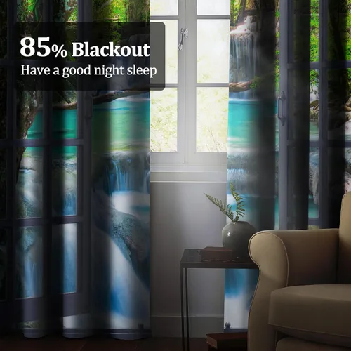 Vista 3 de Cortinas opacas de cascada, impresión 3D, vista de ventana de paisaje natural, cortinas para sala de estar, panel de cortina de río con ojales