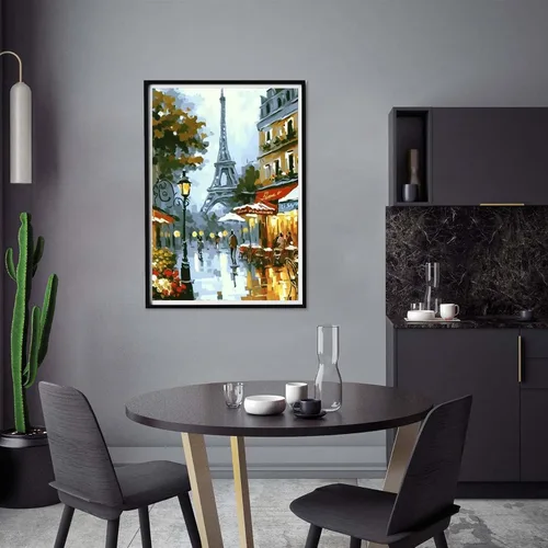 Vista 3 de Yomiie Kits de pintura por números para adultos, kits de pintura acrílica de lienzo de paisaje urbano, fácil de pintar por números