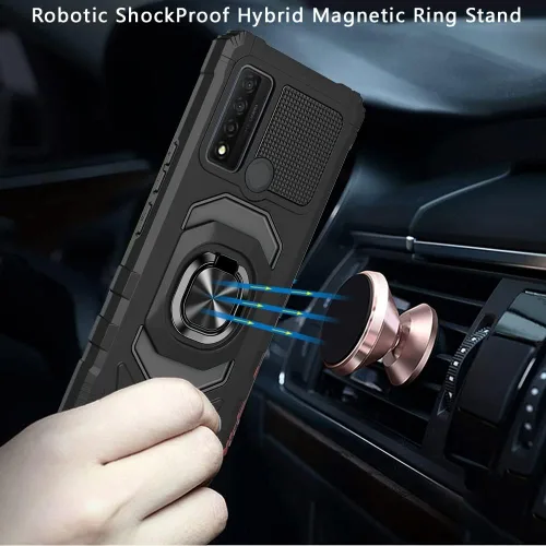 Vista 2 de Compatible con Alcatel TCL 20 XE con protector de pantalla de vidrio templado [soporte magnético de soporte de anillo de montaje en automóvil] Funda
