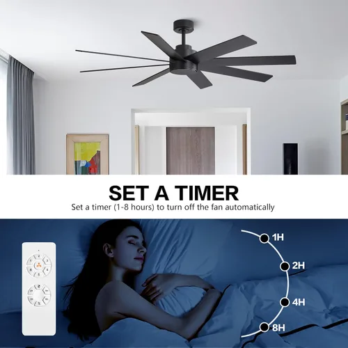 Vista 7 de WINGBO Ventiladores de techo CC grandes de 60 pulgadas sin luces, 3 varillas descendentes, 8 aspas de madera contrachapada, motor CC reversible de 6