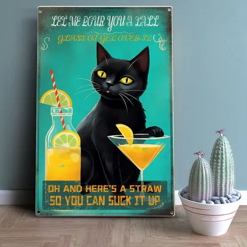 Vista 5 de Letreros vintage con texto en inglés «Cat Let Me Pour You A Tall Glass of Get Over It» («Cat Let Me Pour You A Tall Glass of Get Over It»)