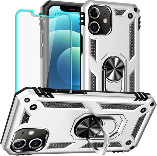 Vista 19 de Yiakeng Funda para iPhone 12 Mini: Funda para iPhone 12 Mini con protector de pantalla HD, fundas protectoras de grado militar con anillo para Verde