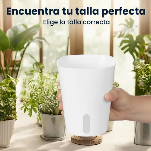 Vista 7 de Paquete de 8 macetas de riego automático de 4 pulgadas para plantas de interior, taza interior transparente, pequeñas macetas de plástico blanco