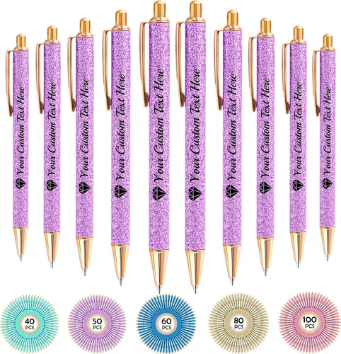 Vista 59 de Hasta 100 bolígrafos personalizados con nombre a granel, bolígrafo con purpurina de impresión personalizada, grabado gratis, texto con logotipo