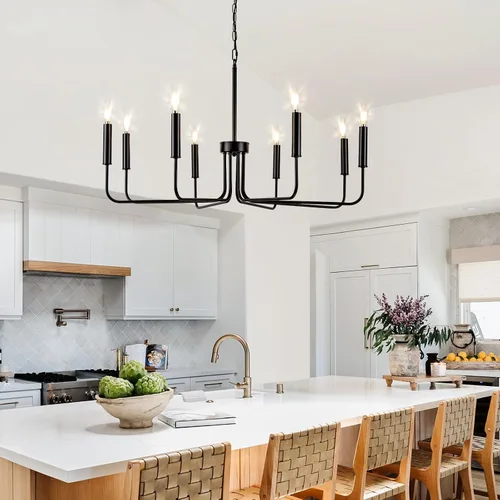 Vista 28 de Lámpara colgante estilo granja, luces colgantes negras para isla de cocina, luz colgante de metal industrial y madera vintage, lámpara de techo
