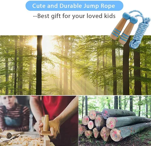 Vista 6 de Cuerda de Saltar para Niños, Cuerda de Saltar Ajustable de 7 Pies de Algodón con Mango de Madera para Niños y Niñas, Ejercicio al Aire Libre