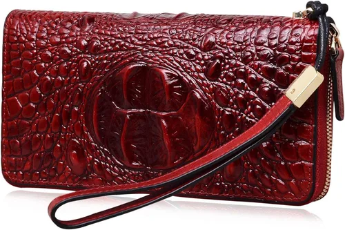 Vista 3 de PIJUSHI Cartera de pulsera de piel de cocodrilo para mujer bolso de mano