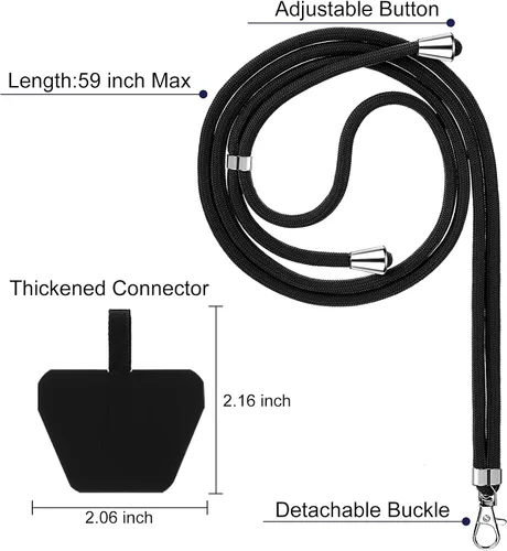 Vista 2 de Weewooday 4 piezas de cordón para teléfono con correa cruzada universal para teléfono celular, cordón para el cuello con parche para mujeres, Negro