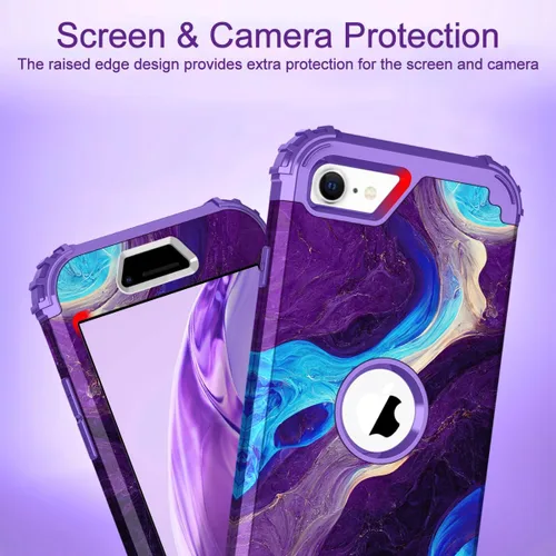 Vista 4 de Hocase Funda para iPhone SE 2022/2020, resistente a prueba de golpes, de plástico duro+goma de silicona, funda protectora híbrida para iPhone SE