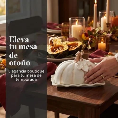 Vista 2 de Mud Pie Mantequillera de calabaza con tapa, plato de mantequilla de otoño