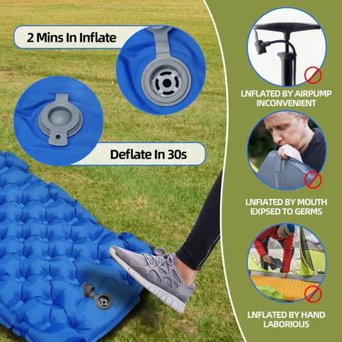 Vista 3 de Colchoneta de dormir autoinflable, ultraligera con almohada, bomba de presión incorporada, impermeable y duradera, almohadilla de dormir