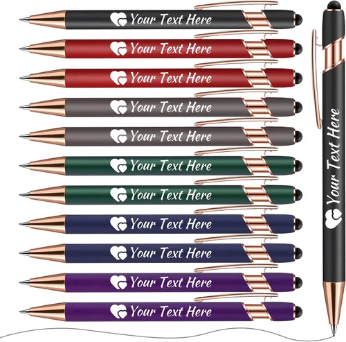 Vista 17 de Bolígrafos personalizados con lápiz capacitivo, bolígrafos con nombre impresos personalizados con tinta negra, impresos con tu logotipo o mensaje
