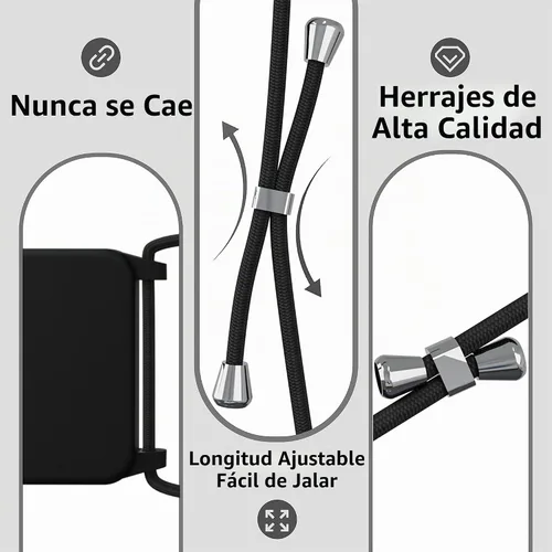 Vista 3 de Funda cruzada con cordón para iPhone 16, manos libres, para el cuello, para la muñeca, correa ajustable y removible, protección contra caídas