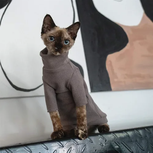 Vista 5 de Ropa de gatos sin pelo, camiseta de algodón, chaleco transpirable para primavera y otoño, ropa de gato con cuello alto para Sphynx, Cornish Rex