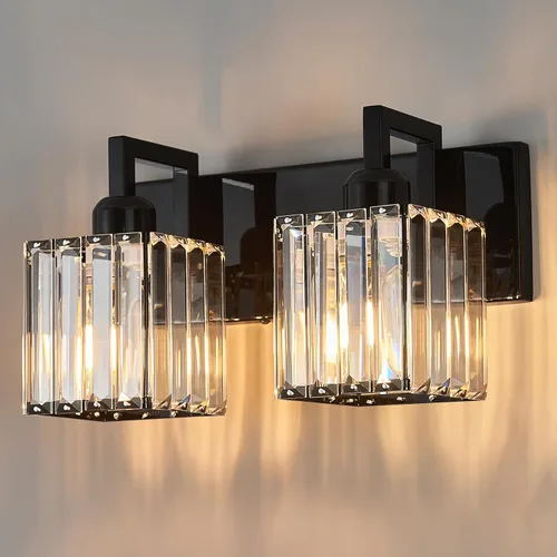 Vista 29 de Moderna lámpara de cristal para pared/tocador de baño, de 5 luces, color cromo Cromo torcido