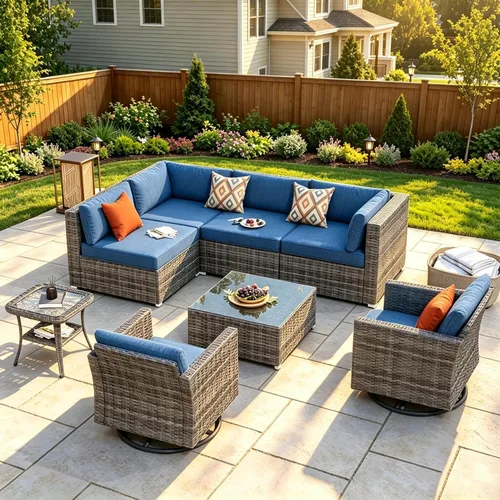 Vista 36 de HOOOWOOO Patio Sectional Furniture Set,2 Piece Couch Set with 2 Matching Armless Chairs(Beige)