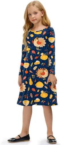 Vista 2 de BesserBay Vestido midi de pavo con estampado de Acción de Gracias para niñas de 4 a 12 años
