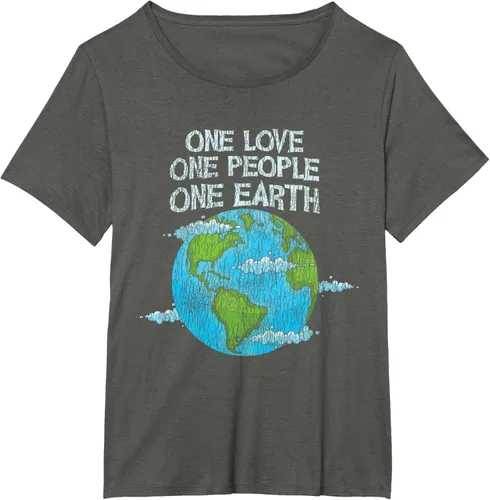 Vista 48 de Vintage One Love One People Planet Cambio climático Día de la Tierra Camiseta Negro