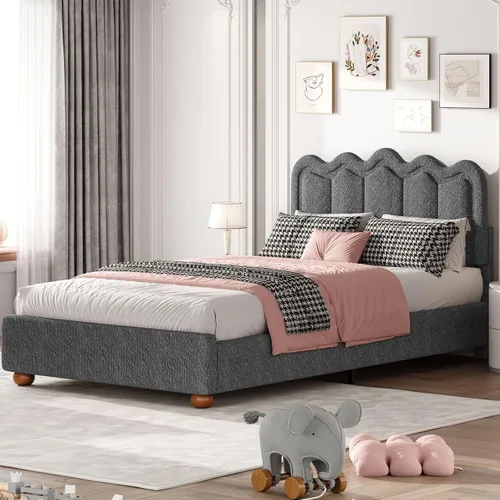 Vista 10 de LIDYUK Marco de cama individual con cabecera ajustable, marco de cama tapizado Boucle tamaño individual, marco de cama de plataforma con soporte