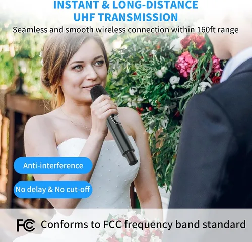 Vista 7 de Micrófonos inalámbricos, micrófonos duales UHF profesionales para karaoke, sistema de micrófono dinámico inalámbrico con receptor recargable, Plug
