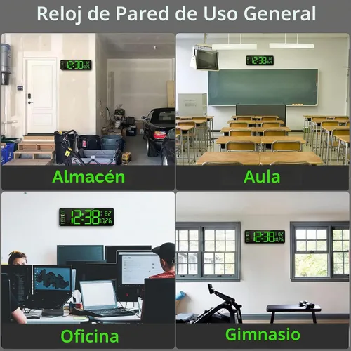 Vista 5 de Zgrmbo Reloj de pared digital de 16 pulgadas con control remoto, reloj digital de pantalla grande con fecha, temperatura interior, semana, 12/24