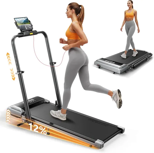 Vista 9 de Acezoe Walking Pad with 12% Incline & Height-Adjustable Handlebar, 5-in-1 Foldable Treadmill for Home & Office, Portable Under Desk Treadmill with