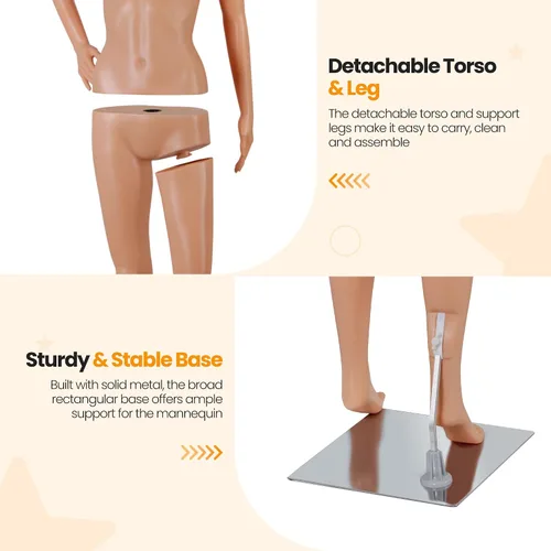 Vista 4 de ZENY Maniquí femenino de cuerpo completo, maniquí de forma de vestido de torso, soporte desmontable, modelo de vestido ajustable de 69 pulgadas