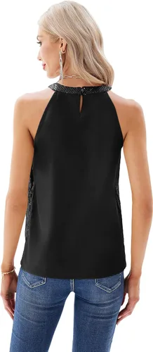 Vista 4 de GRACE KARIN Camiseta sin mangas con cuello halter de lentejuelas para mujer, camisola elegante y brillante, para fiesta, club, cóctel, chaleco