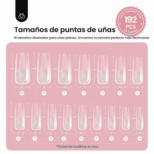 Vista 3 de Beetles Tipex Instant Apex - Puntas de uñas cuadradas largas, 192 piezas, 16 tamaños (00-14)