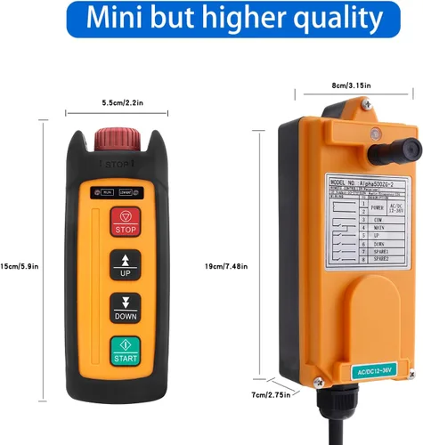 Vista 5 de Grúa aérea inalámbrica Control remoto Mini 2 canales 12V 24V 36V Polipasto de cadena eléctrico industrial Winch Lift Radio Crane Control remoto