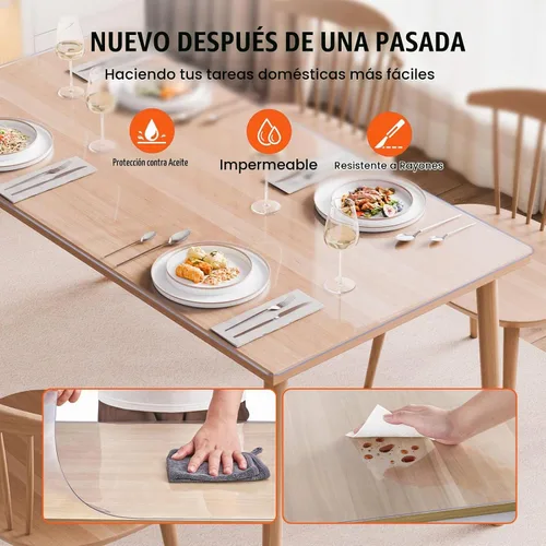 Vista 4 de VEVOR - Cubierta de mesa de plástico, 24 x 48 pulgadas, 2.0 mm de grosor, tapete de escritorio de PVC transparente protector, mantel de mesa