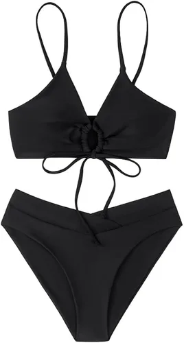 Vista 3 de Seafung Conjunto de bikini sexy con nudo para mujer, traje de baño de corte alto de 2 piezas