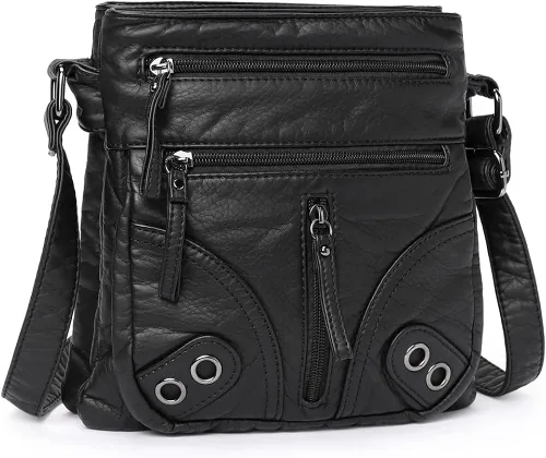 Vista 6 de CLUCI Bolsos cruzados para mujer, bolsos de cuero, bolsos de viaje con triple bolsillos, bolsos de hombro vintage