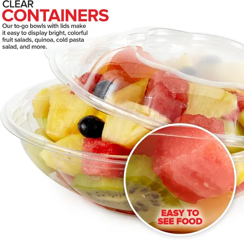 Vista 5 de Stock Your Home Cuencos de Ensalada de Plástico Transparente de 18 oz con Tapas Desechables (Paquete de 50) Mini Recipiente para Llevar con Tapa a